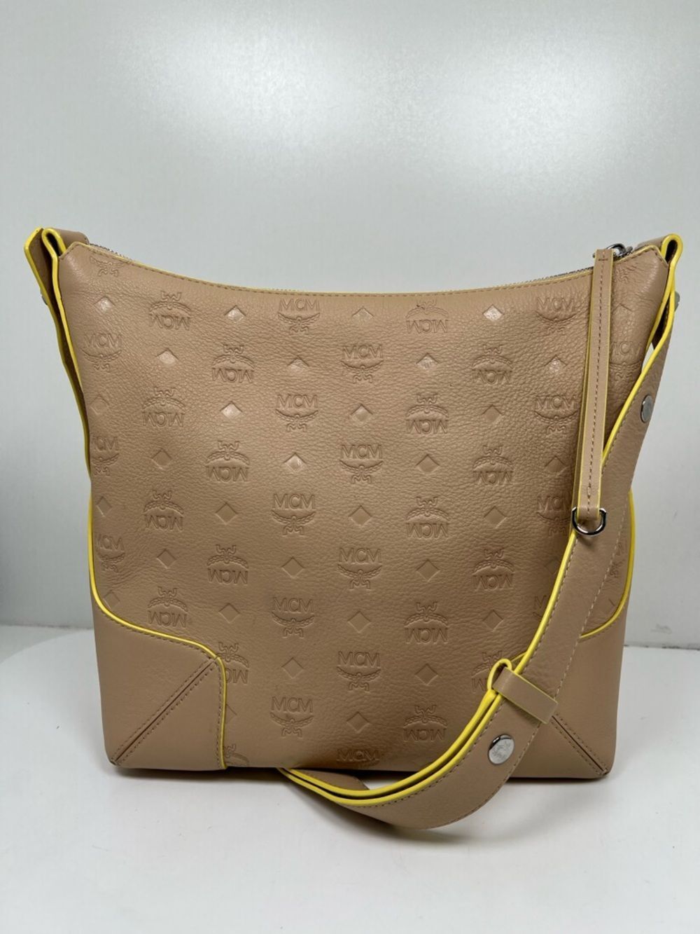 MCM Klara Monogram  Leather Hobo Medium BK Shoulder Bag Croissant